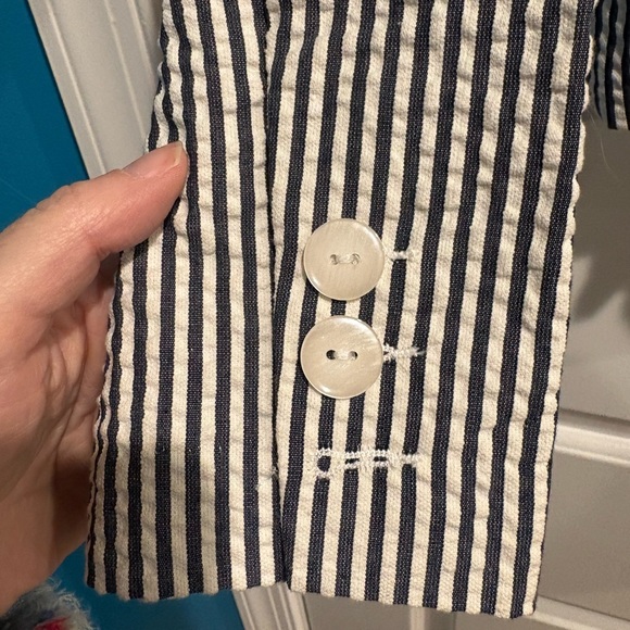 Sandro Striped Seersucker Blazer jacket pinstripe navy white S - Picture 4 of 5